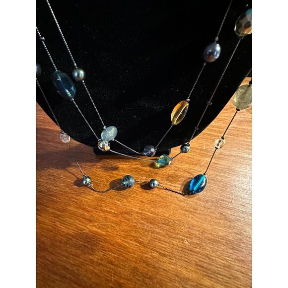 Lia Sophia 3 Tier Silver tone beaded Necklace - Picture 2 of 4